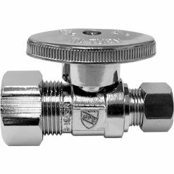 Jones Stephens 1/4 Turn Straight Supply Stop Valve, Chrome Plated, 1/2" FIP x 3/8" OD Comp