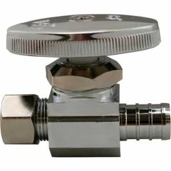 Jones Stephens 1/4 Turn Straight Supply Stop Valve, Chrome Plated, 1/2" PEX x 3/8" OD Comp