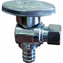 Jones Stephens 1/4 Turn Angle Supply Stop Valve, Chrome Plated, 1/2" PEX x 1/4" OD Comp