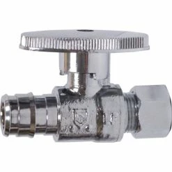 Jones Stephens 1/4 Turn Straight Supply Stop Valve, Chrome Plated, 1/2" PEX F1960 x 3/8" OD Comp