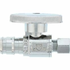 Jones Stephens 1/4 Turn Straight Supply Stop Valve, Chrome Plated, 1/2" PEX F1960 x 1/4" OD Comp