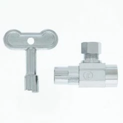 Jones Stephens 1/4 Turn Angle Supply Stop Valve w/ Loose Key, Chrome Plated, 1/2" SWT x 3/8" OD Comp