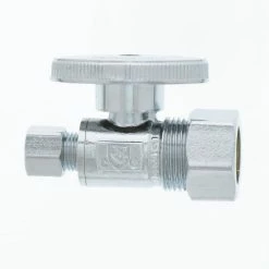Jones Stephens 1/4 Turn Straight Supply Stop Valve, Chrome Plated, 5/8" OD Comp x 1/4" OD Comp