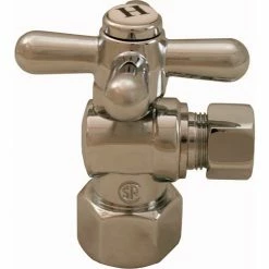 Jones Stephens 1/4 Turn Angle Supply Stop Valve w/ Cross Handle, Chrome, 1/2" FIP x 3/8" OD Comp