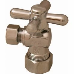 Jones Stephens 1/4 Turn Angle Supply Stop Valve w/ Cross Handle, Chrome, 5/8" OD Comp x 3/8" OD Comp