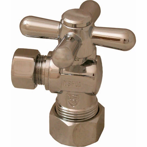 Jones Stephens 1/4 Turn Angle Supply Stop Valve w/ Cross Handle, Chrome, 5/8" OD Comp x 3/8" OD Comp 3 Jones Stephens 1/4 Turn Angle Supply Stop Valve w/ Cross Handle, Chrome, 5/8" OD Comp x 3/8" OD Comp