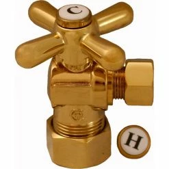 Jones Stephens 1/4 Turn Straight Stop Valve w/ Cross Handle, Polished Brass, 1/2" FIP x 3/8" OD Comp