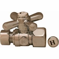 Jones Stephens 1/4 Turn Straight Supply Stop Valve w/ Cross Handle, Chrome, 1/2" FIP x 3/8" OD Comp