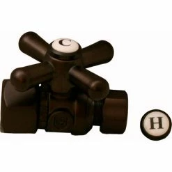 Jones Stephens 1/4 Turn Angle Stop Valve w/ Cross Handle, Old World Bronze, 5/8"OD Comp x 3/8"OD