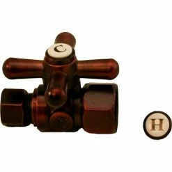 Jones Stephens 1/4 Turn Straight Stop Valve w/ Cross Handle, Oil Rubbed Bronze, 1/2"FIP x 3/8"OD